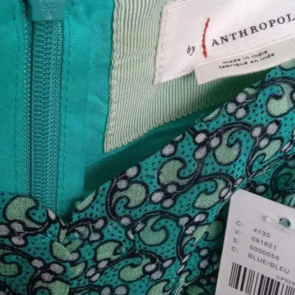 NEW Anthropologie 10 Floral Puff Sleeved Cut Out Midi Dress Green Handkerchief - Picture 8 of 11